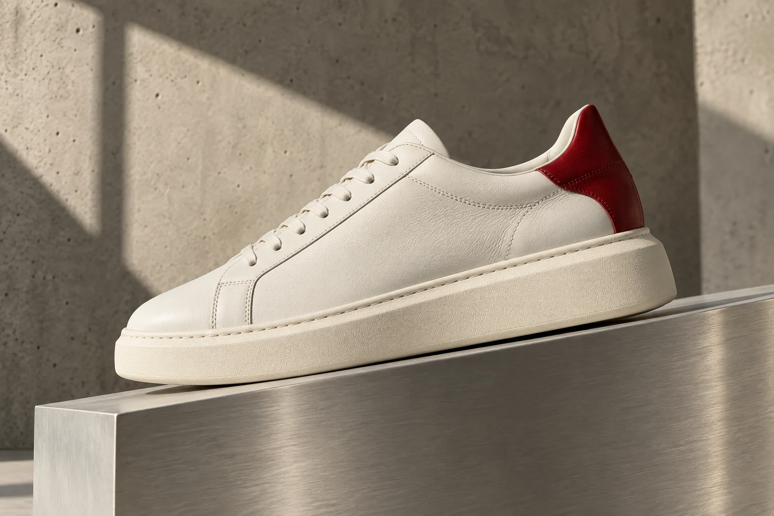 Footwear design study with a minimalist sneaker on brushed metal